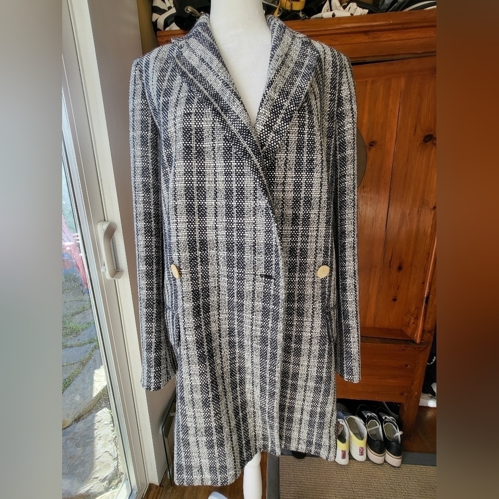 Zara Basic long line Double Breasted Plaid Blazer